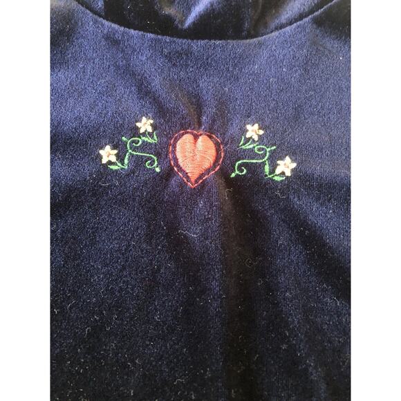 Vintage In Design Baby Velvet Dress Size 2T Navy Blue Embroidered Turtle Neck B1 - Picture 3 of 6